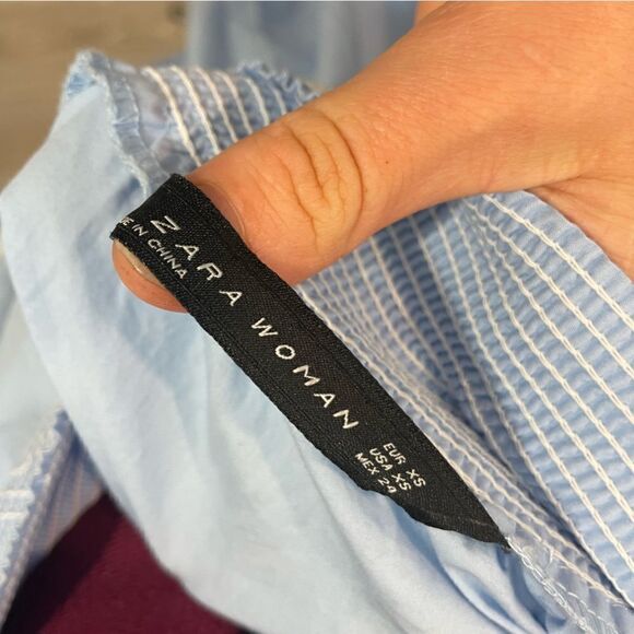 ZARA Summer Blue Midi Full Skirt Stretchy Weist with embroidery XS - Picture 6 of 11